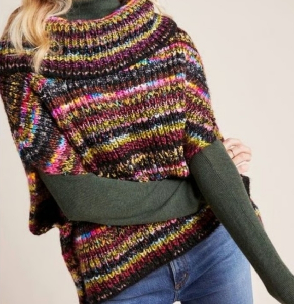 Anthropologie Multicolor Piera Knit Chunky Turtleneck Poncho - Picture 2 of 7